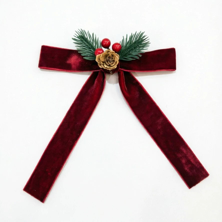 Weihnachtsbaum-Dekoration Samt-Schmetterlingsschleife mit Glocke, 18 cm, realistisch, für Haustür, Fenster, Festdekoration, 4 Stück