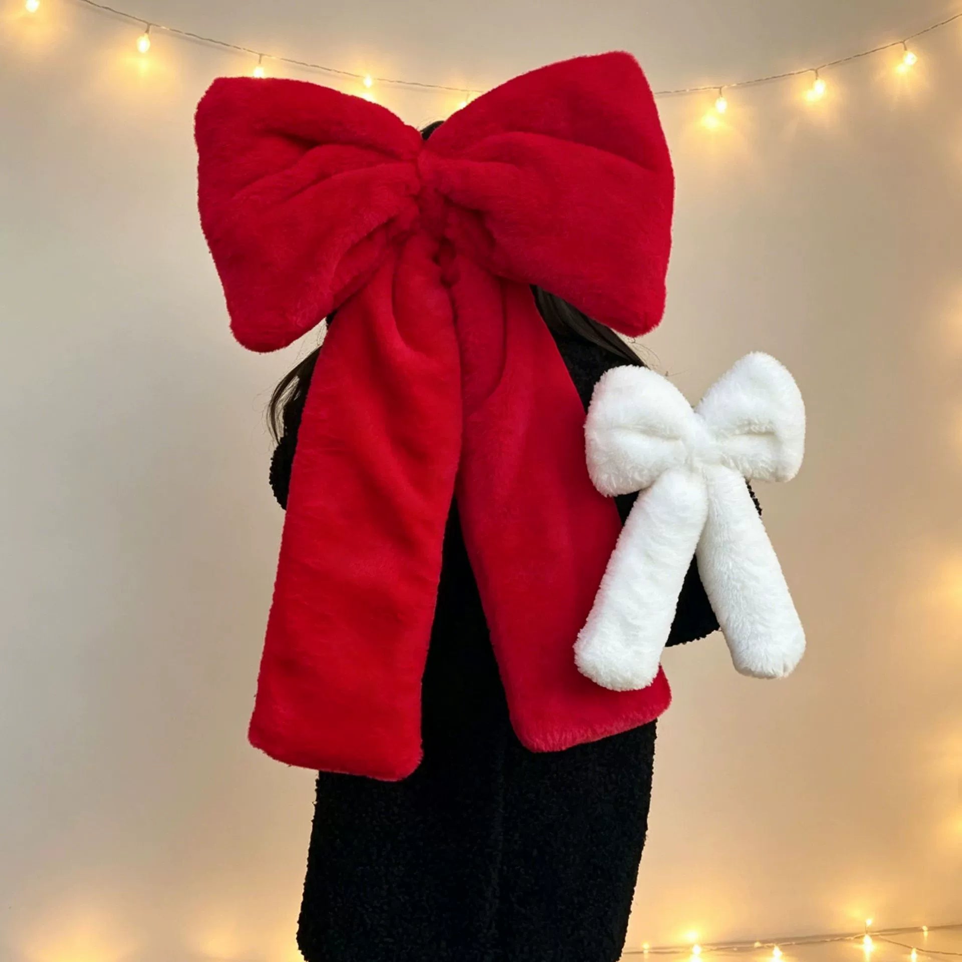 Weihnachts-Schleife aus Plüsch, 3 Größen (30-70 cm), Rot/Weiß, Dekoration für Hochzeiten, Events, Festdekoration, realistische Optik