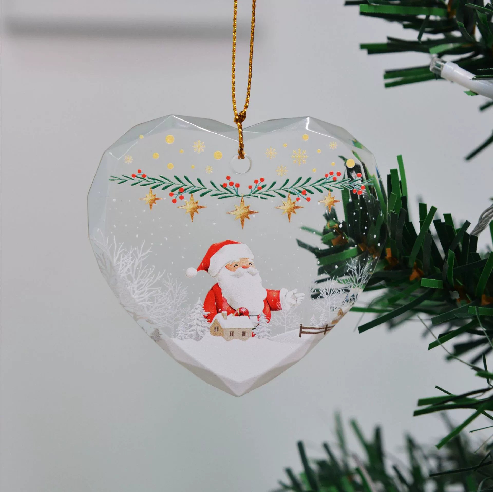 Weihnachtsbaum-Dekoration Herzform, 7x7,4 cm, durchsichtiger Kristall-Look, für Fenster, Schaufenster, Hochzeit, Festdekoration