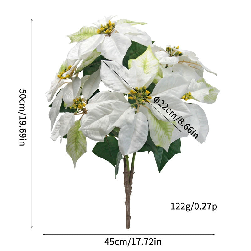 Künstliche Weihnachtsblumen 50 cm, Real-Touch Kunststoff, 7 Blütenköpfe, 22 cm Durchmesser, für Außenbereich, Festdekoration, Hochzeit, Event, Ladenausstattung