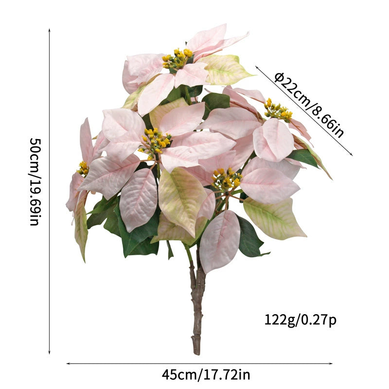 Künstliche Weihnachtsblumen 50 cm, Real-Touch Kunststoff, 7 Blütenköpfe, 22 cm Durchmesser, für Außenbereich, Festdekoration, Hochzeit, Event, Ladenausstattung