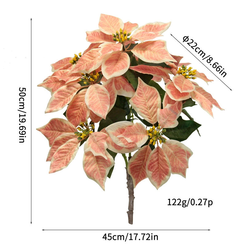 Künstliche Weihnachtsblumen 50 cm, Real-Touch Kunststoff, 7 Blütenköpfe, 22 cm Durchmesser, für Außenbereich, Festdekoration, Hochzeit, Event, Ladenausstattung