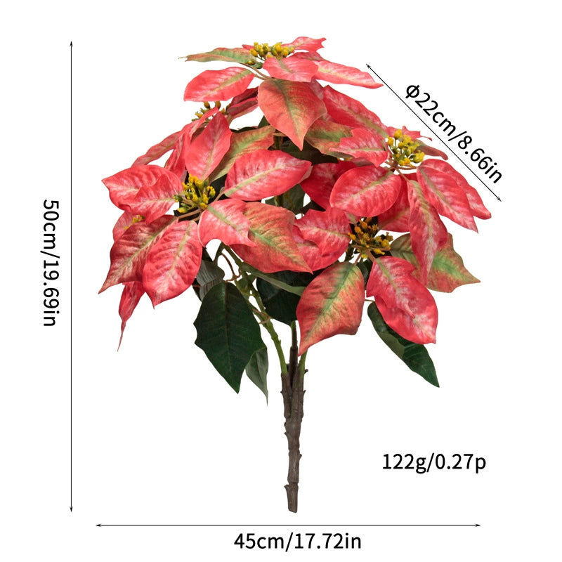 Künstliche Weihnachtsblumen 50 cm, Real-Touch Kunststoff, 7 Blütenköpfe, 22 cm Durchmesser, für Außenbereich, Festdekoration, Hochzeit, Event, Ladenausstattung