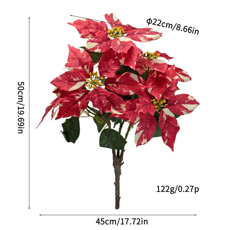 Künstliche Weihnachtsblumen 50 cm, Real-Touch Kunststoff, 7 Blütenköpfe, 22 cm Durchmesser, für Außenbereich, Festdekoration, Hochzeit, Event, Ladenausstattung