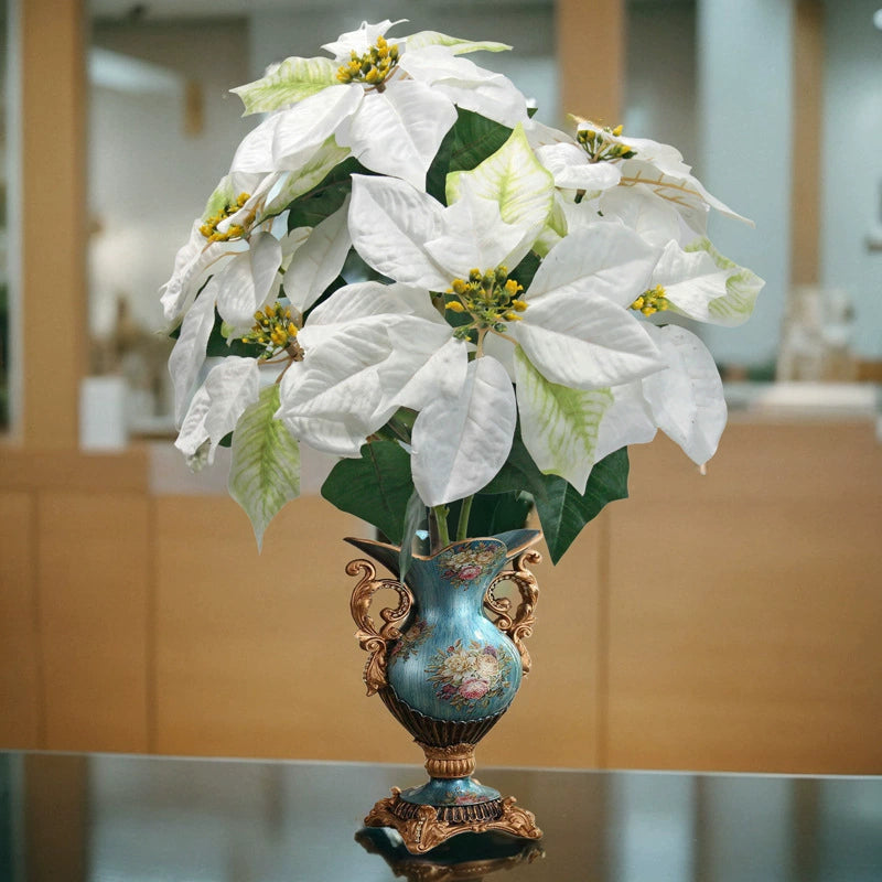 Künstliche Weihnachtsblumen 50 cm, Real-Touch Kunststoff, 7 Blütenköpfe, 22 cm Durchmesser, für Außenbereich, Festdekoration, Hochzeit, Event, Ladenausstattung