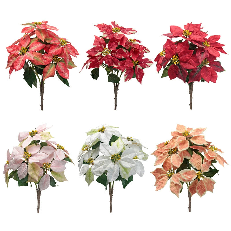 Künstliche Weihnachtsblumen 50 cm, Real-Touch Kunststoff, 7 Blütenköpfe, 22 cm Durchmesser, für Außenbereich, Festdekoration, Hochzeit, Event, Ladenausstattung