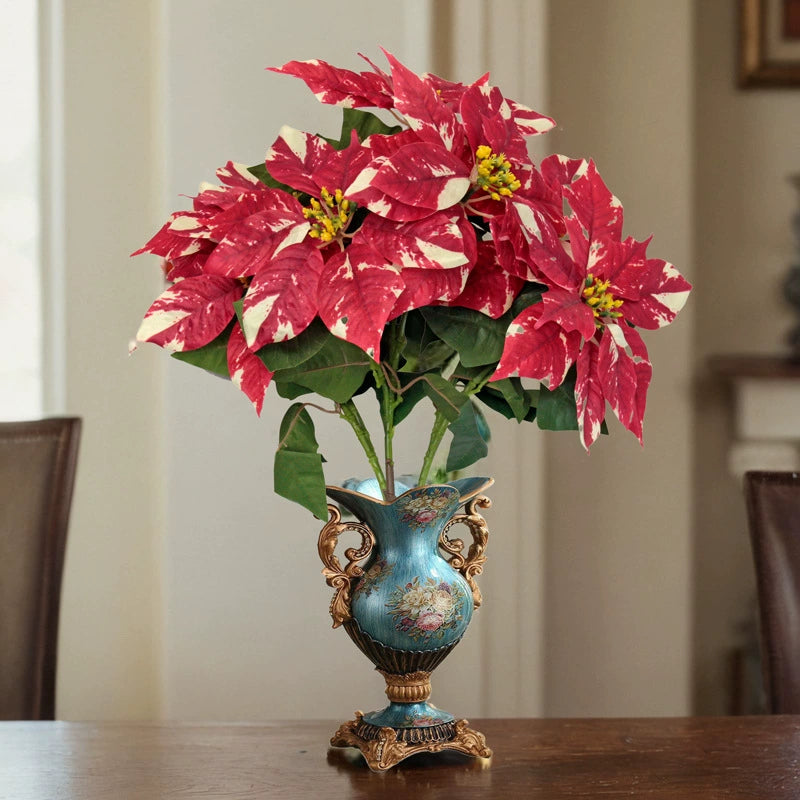 Künstliche Weihnachtsblumen 50 cm, Real-Touch Kunststoff, 7 Blütenköpfe, 22 cm Durchmesser, für Außenbereich, Festdekoration, Hochzeit, Event, Ladenausstattung