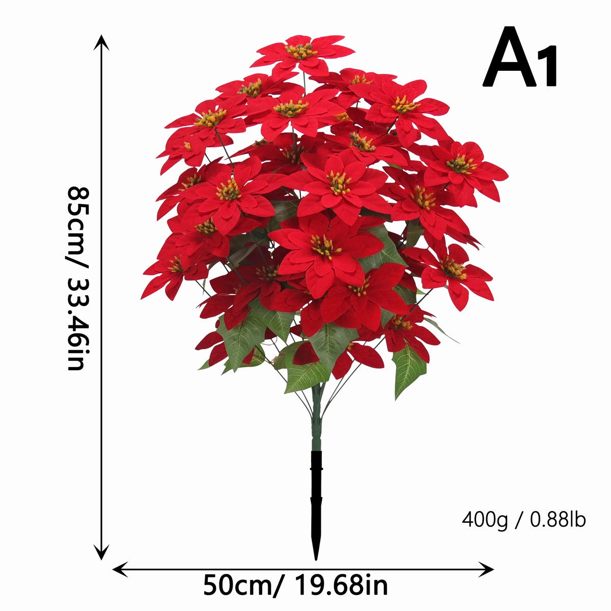 Künstliche Weihnachtsstern-Pflanze, 90 cm hoch, 48 Blüten, Real-Touch Kunststoff, für Festdekoration, Hochzeit, Event, Büro, Zuhause