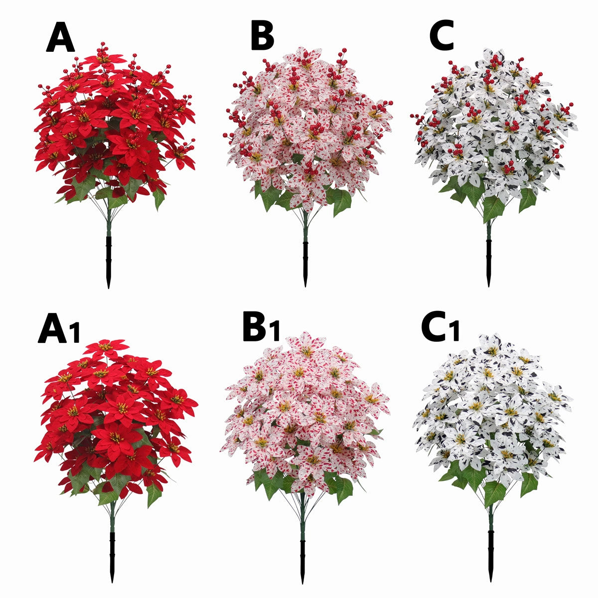 Künstliche Weihnachtsstern-Pflanze, 90 cm hoch, 48 Blüten, Real-Touch Kunststoff, für Festdekoration, Hochzeit, Event, Büro, Zuhause