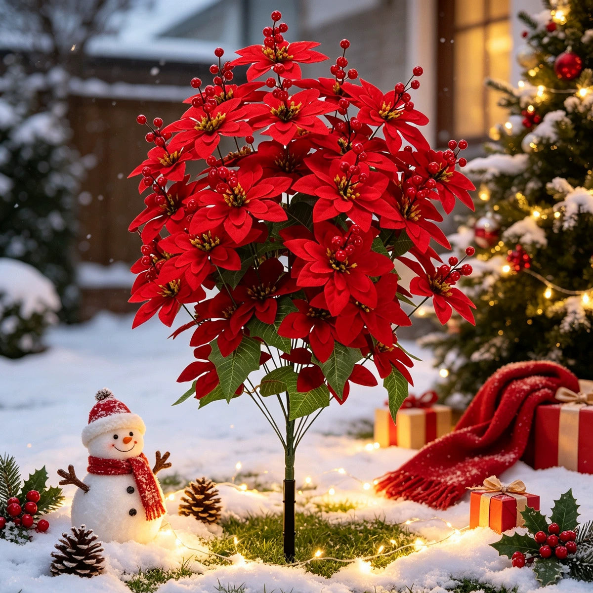 Künstliche Weihnachtsstern-Pflanze, 90 cm hoch, 48 Blüten, Real-Touch Kunststoff, für Festdekoration, Hochzeit, Event, Büro, Zuhause