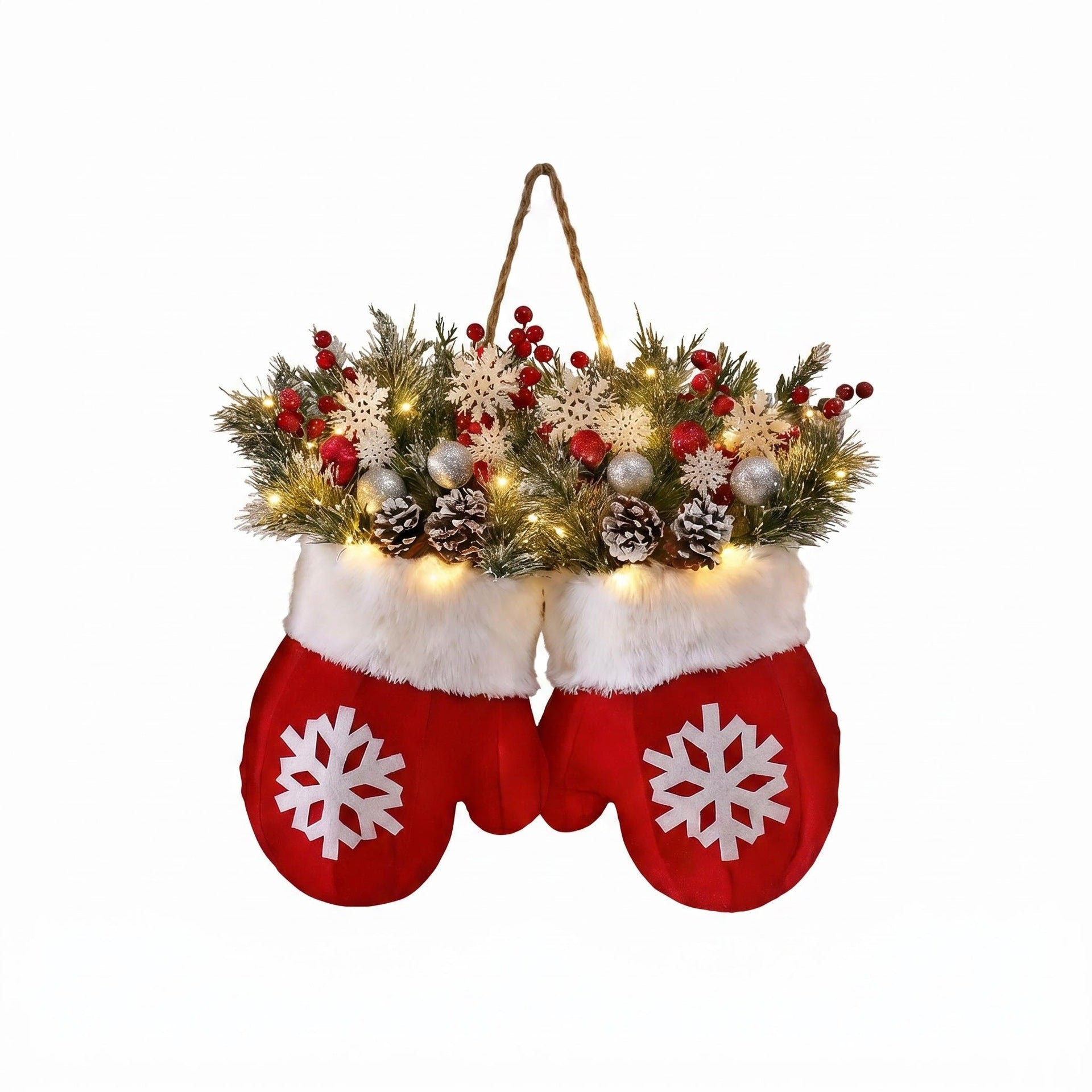 Weihnachtskranz mit Lichtern, 40cm, künstliche Tannenzapfen & Beeren, festliche Dekoration für Tür, Wand, Hochzeit, Event