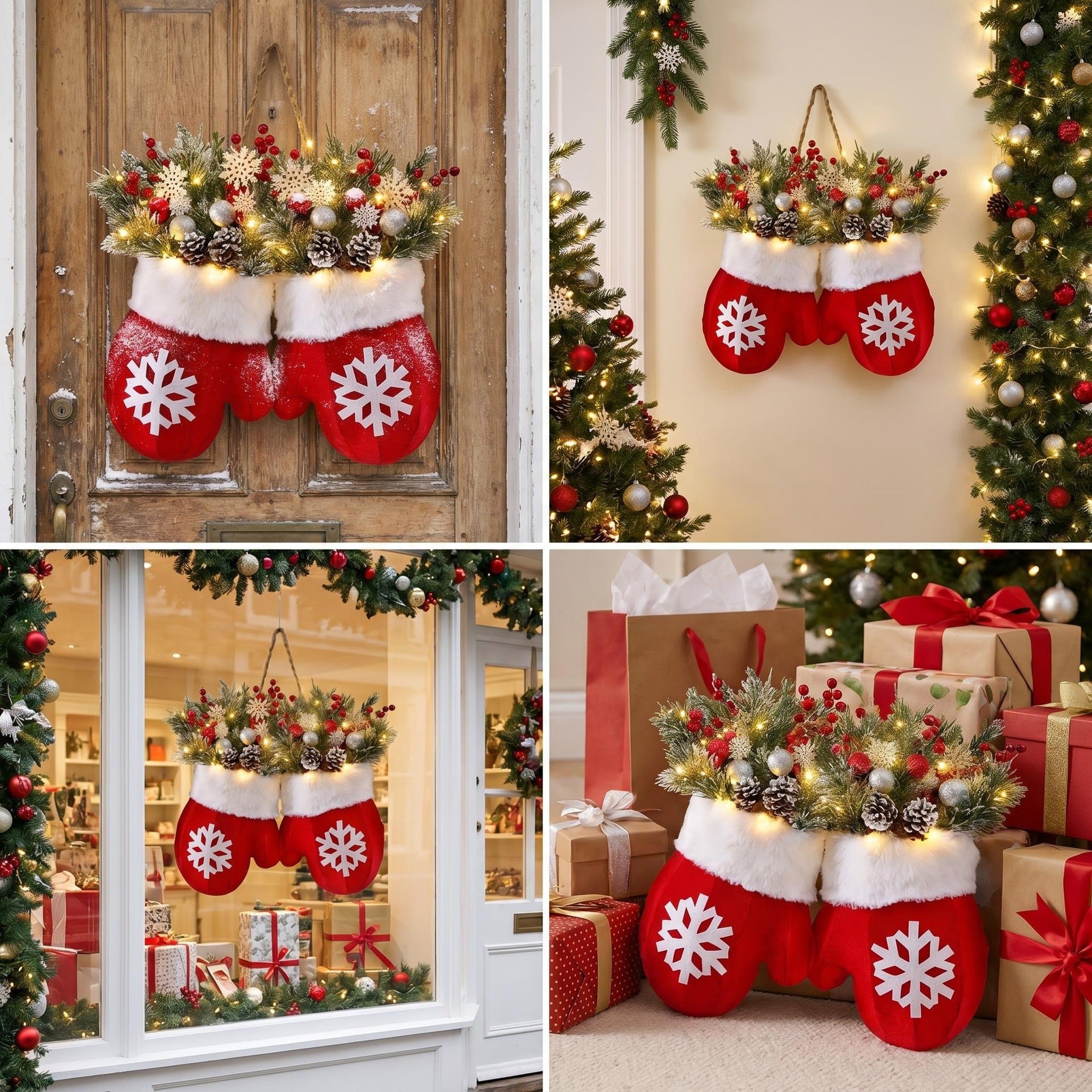 Weihnachtskranz mit Lichtern, 40cm, künstliche Tannenzapfen & Beeren, festliche Dekoration für Tür, Wand, Hochzeit, Event