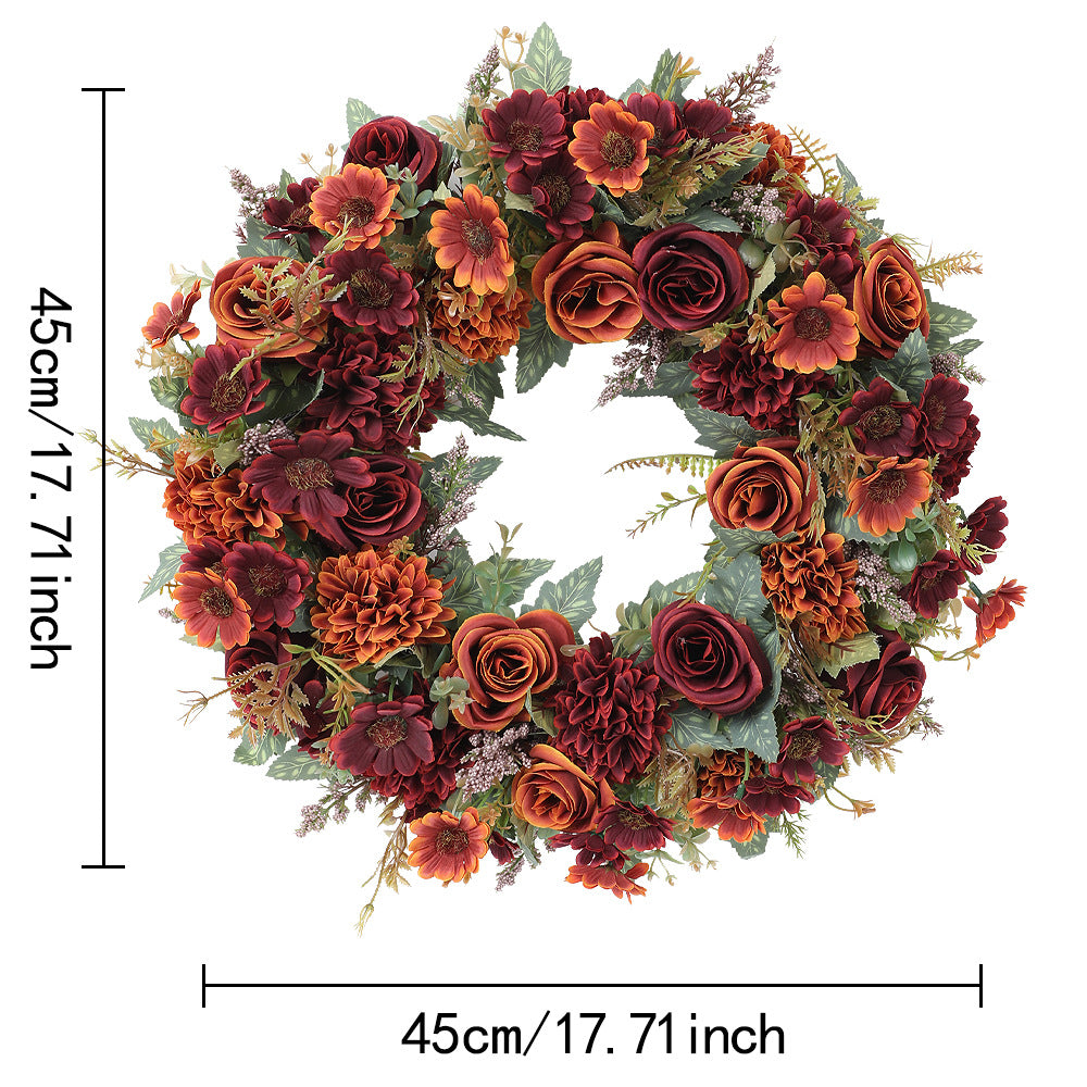 Herbst-Pfingstrosen-Kranz 45 cm, künstliche Blumen für Hochzeit, Dekoration, Grabschmuck, langlebig