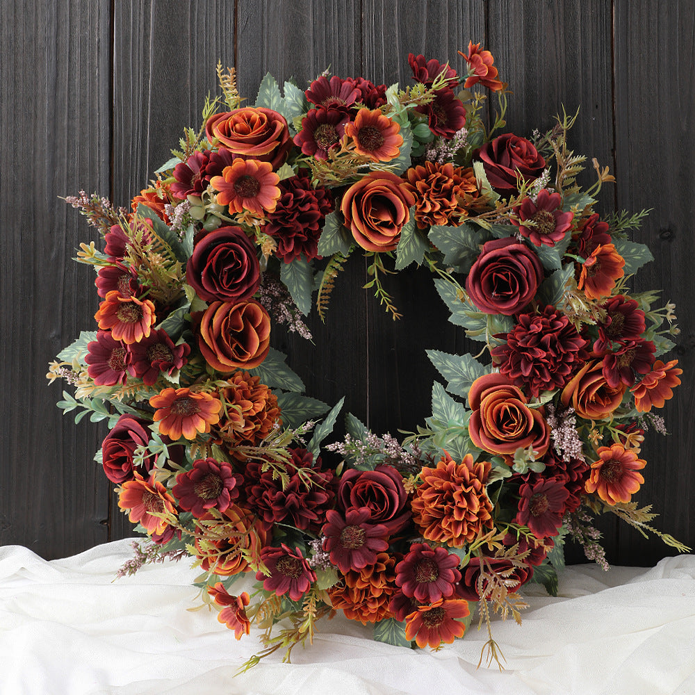 Herbst-Pfingstrosen-Kranz 45 cm, künstliche Blumen für Hochzeit, Dekoration, Grabschmuck, langlebig