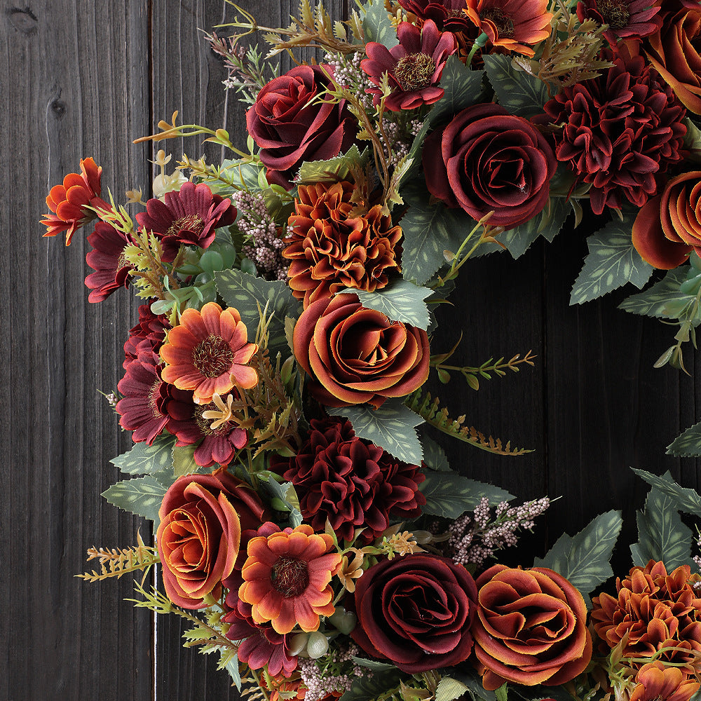 Herbst-Pfingstrosen-Kranz 45 cm, künstliche Blumen für Hochzeit, Dekoration, Grabschmuck, langlebig