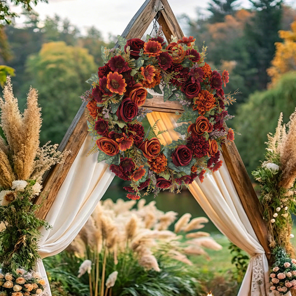 Herbst-Pfingstrosen-Kranz 45 cm, künstliche Blumen für Hochzeit, Dekoration, Grabschmuck, langlebig