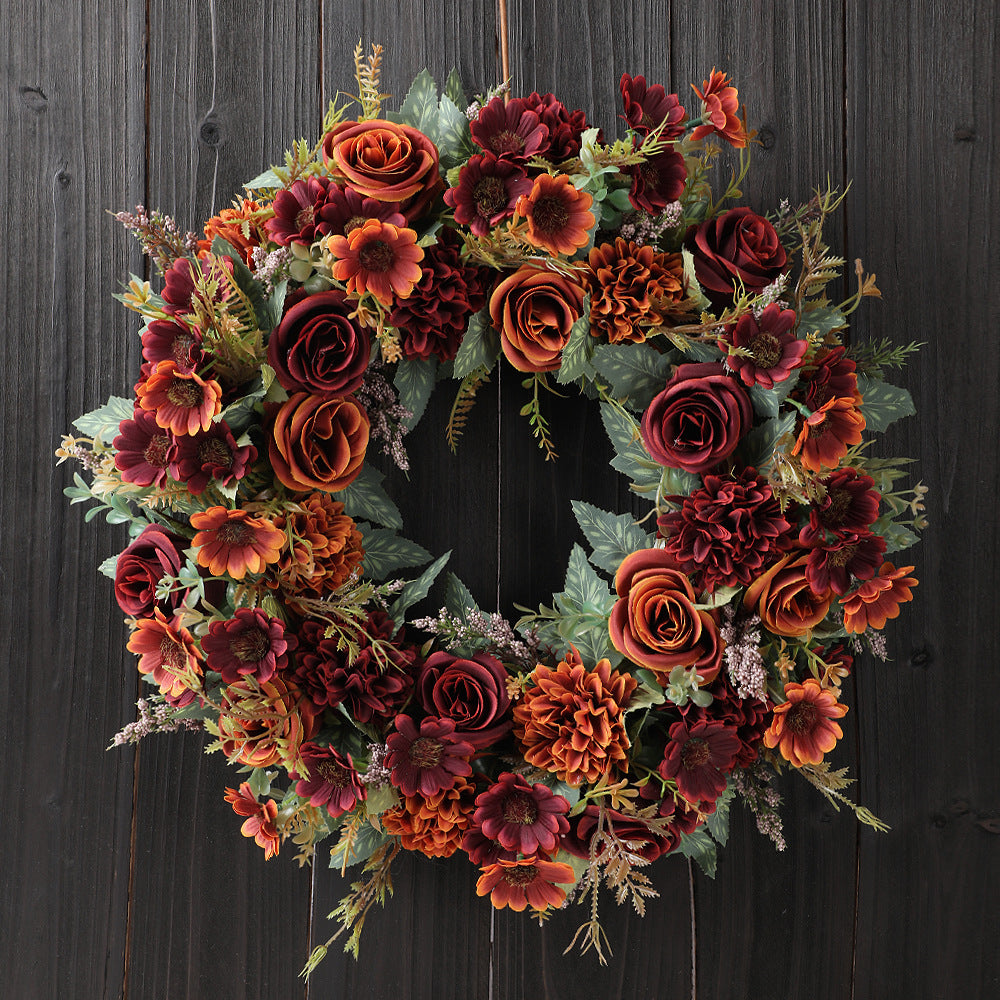 Herbst-Pfingstrosen-Kranz 45 cm, künstliche Blumen für Hochzeit, Dekoration, Grabschmuck, langlebig