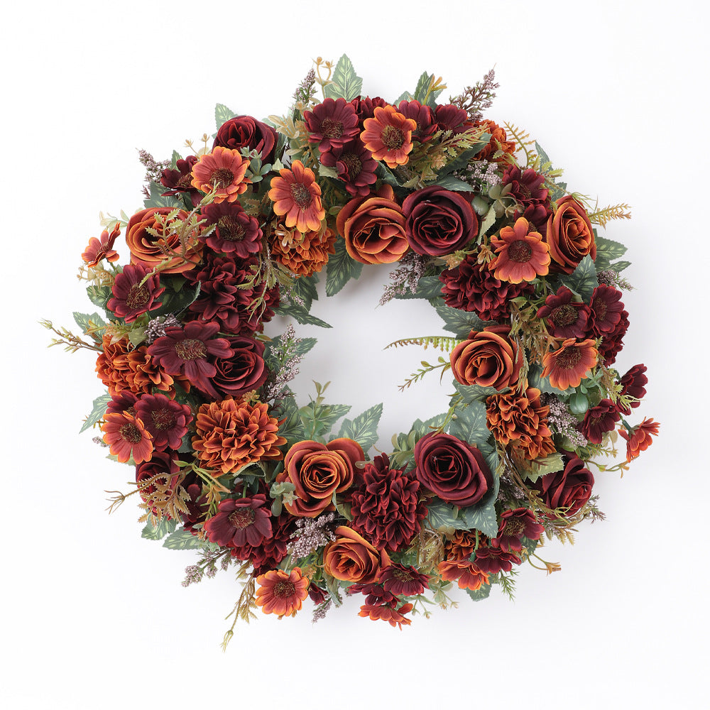 Herbst-Pfingstrosen-Kranz 45 cm, künstliche Blumen für Hochzeit, Dekoration, Grabschmuck, langlebig