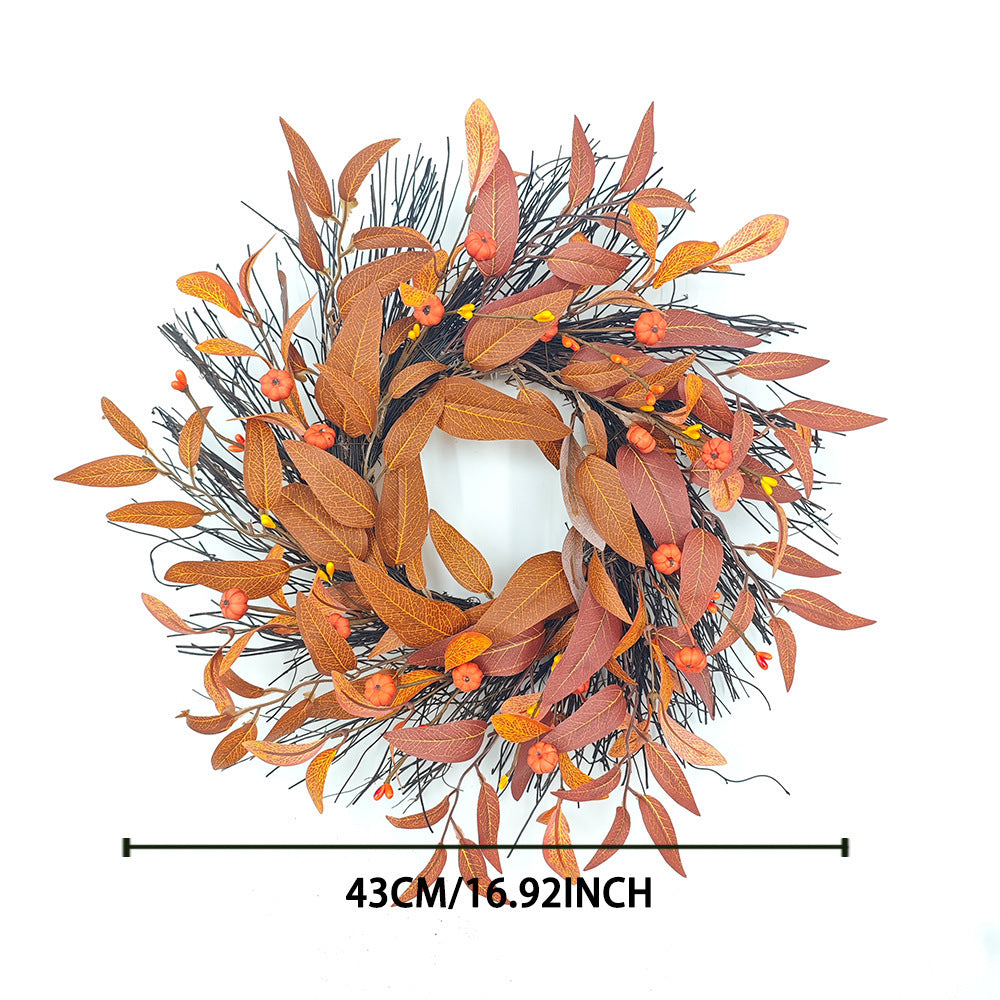 Herbstlicher Ahornblatt-Kürbis-Kranz, 43 cm, künstliche Blätter, realistische Optik, für Hochzeiten, Dekoration, Türschmuck