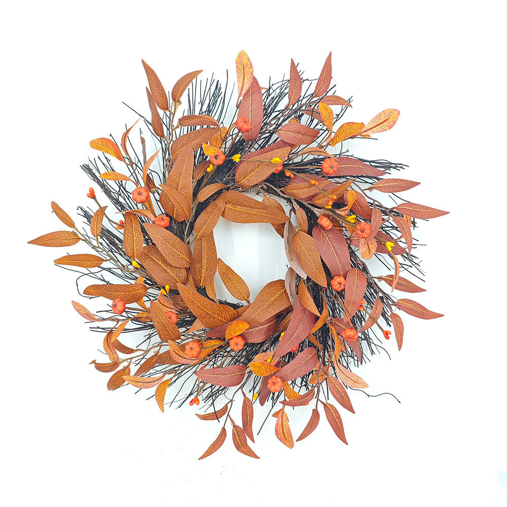 Herbstlicher Ahornblatt-Kürbis-Kranz, 43 cm, künstliche Blätter, realistische Optik, für Hochzeiten, Dekoration, Türschmuck