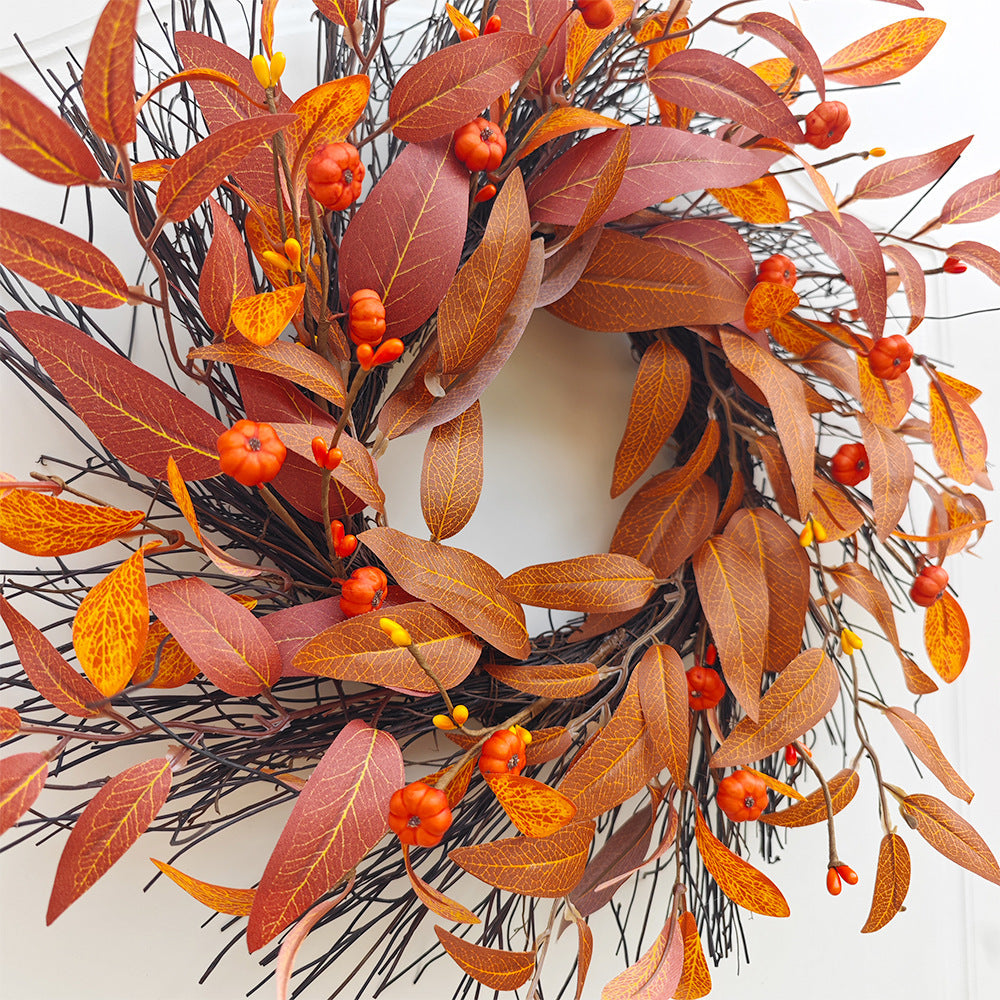 Herbstlicher Ahornblatt-Kürbis-Kranz, 43 cm, künstliche Blätter, realistische Optik, für Hochzeiten, Dekoration, Türschmuck