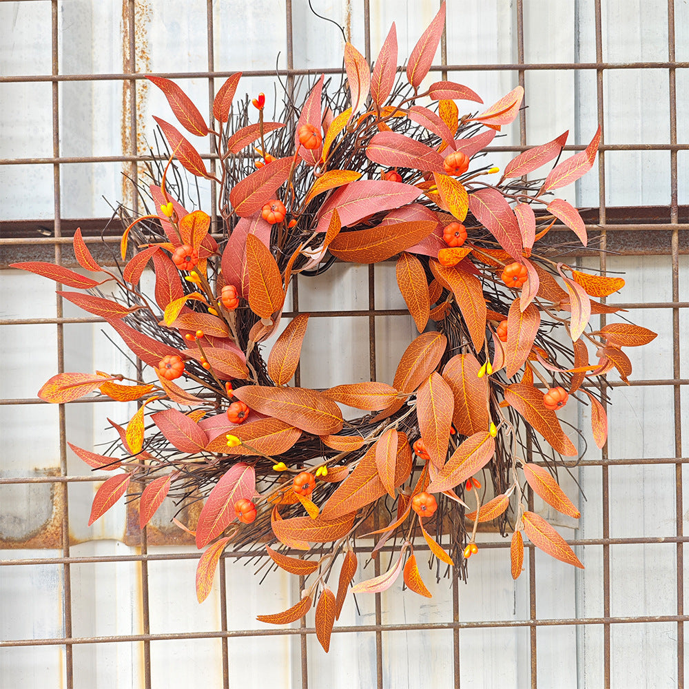 Herbstlicher Ahornblatt-Kürbis-Kranz, 43 cm, künstliche Blätter, realistische Optik, für Hochzeiten, Dekoration, Türschmuck