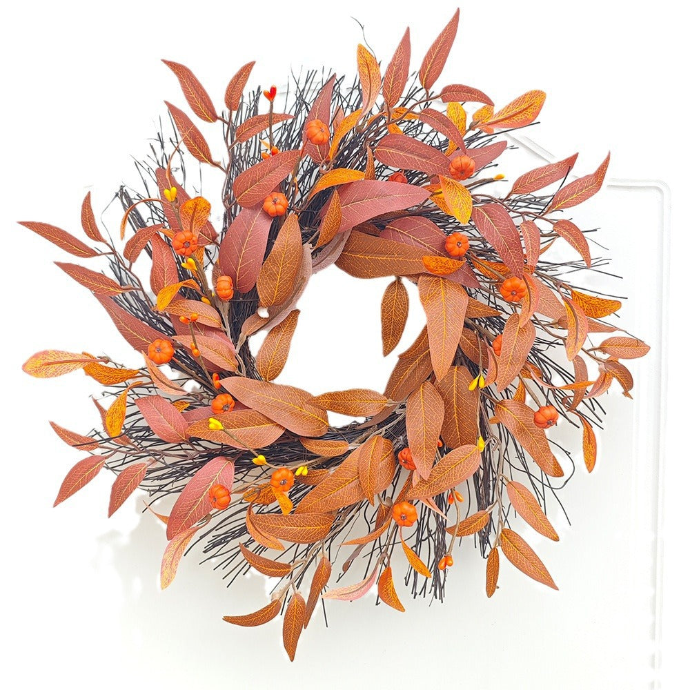 Herbstlicher Ahornblatt-Kürbis-Kranz, 43 cm, künstliche Blätter, realistische Optik, für Hochzeiten, Dekoration, Türschmuck