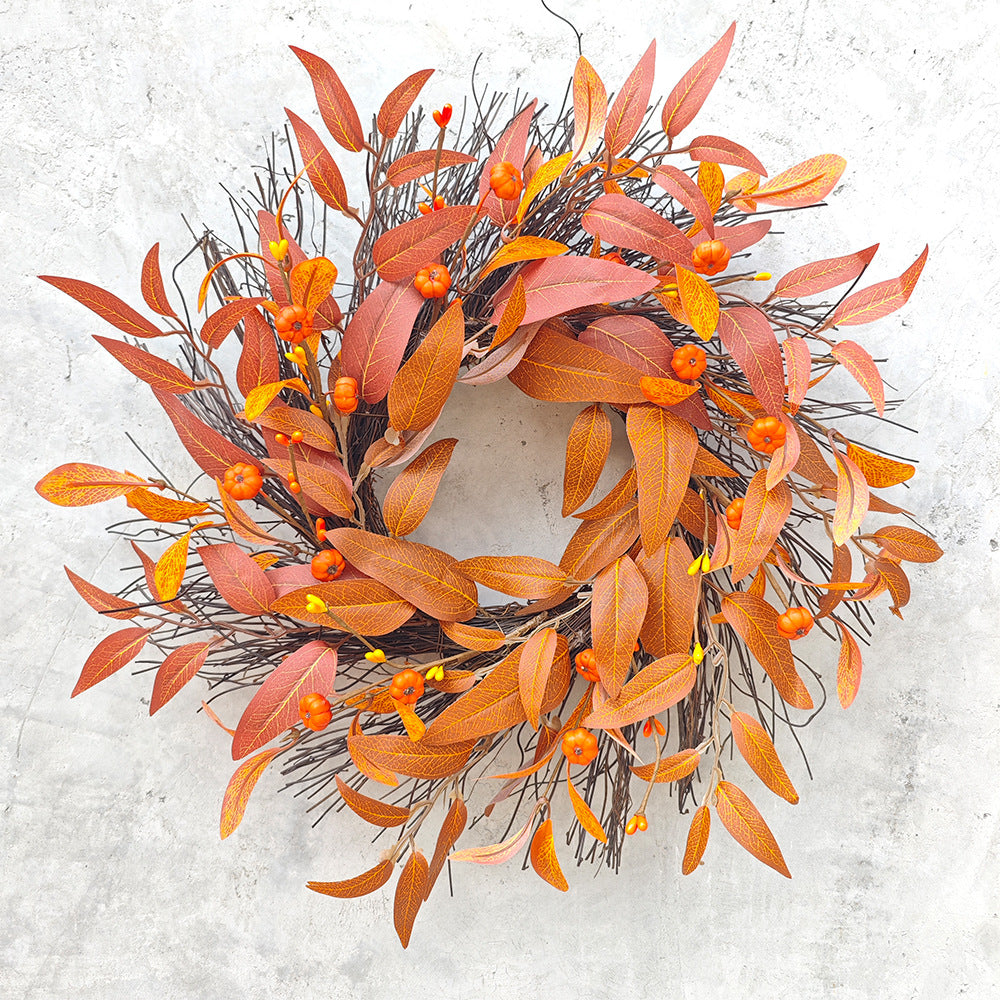 Herbstlicher Ahornblatt-Kürbis-Kranz, 43 cm, künstliche Blätter, realistische Optik, für Hochzeiten, Dekoration, Türschmuck