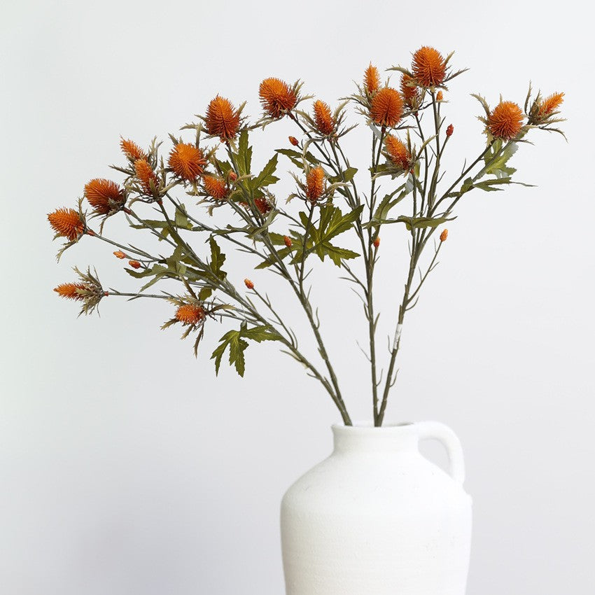 Künstliche Eryngium-Blüten in Herbstfarben, 68 cm, 2 Stiele – Realistische Dekoblumen für Vasen, Hochzeiten, Wohnaccessoires, Vintage-Stil
