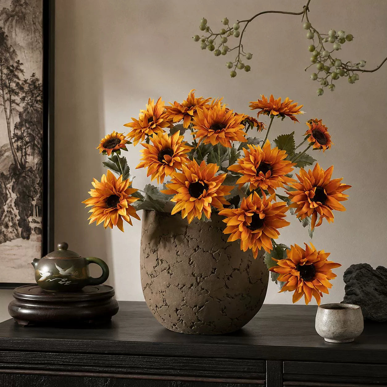 Künstliche Sonnenblumen, 50 cm, Real-Touch, 3 Blüten, Raumdekoration, Hochzeitsevent, Hoteldekoration