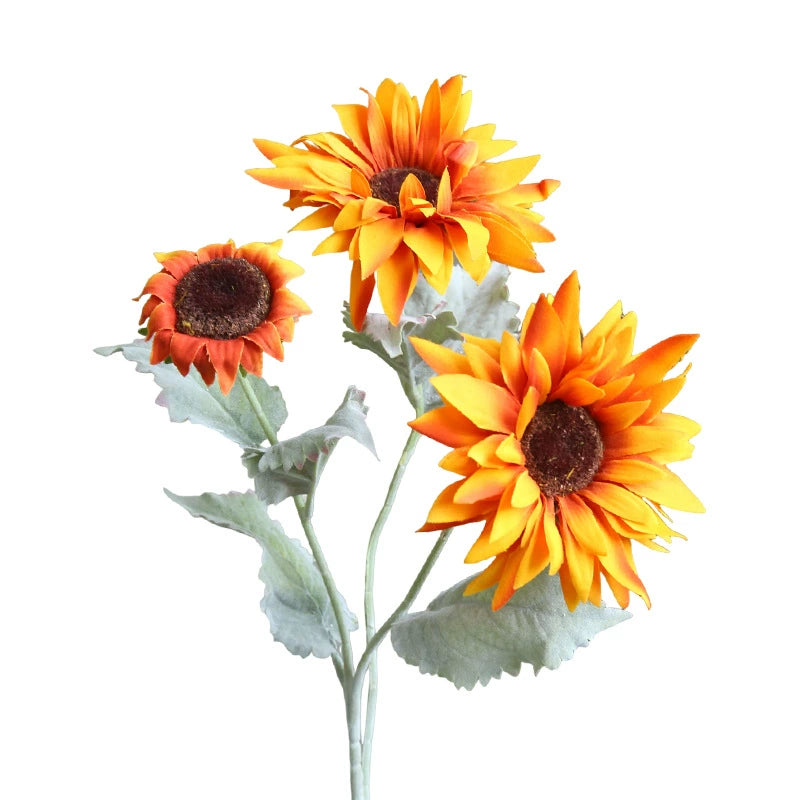 Künstliche Sonnenblumen, 50 cm, Real-Touch, 3 Blüten, Raumdekoration, Hochzeitsevent, Hoteldekoration