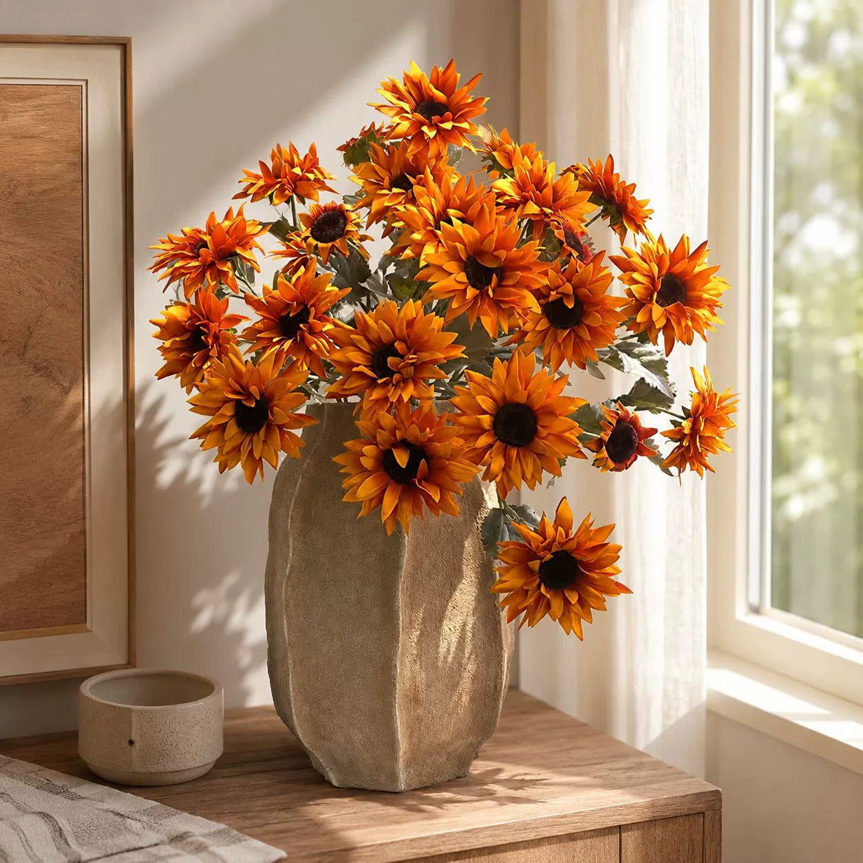Künstliche Sonnenblumen, 50 cm, Real-Touch, 3 Blüten, Raumdekoration, Hochzeitsevent, Hoteldekoration