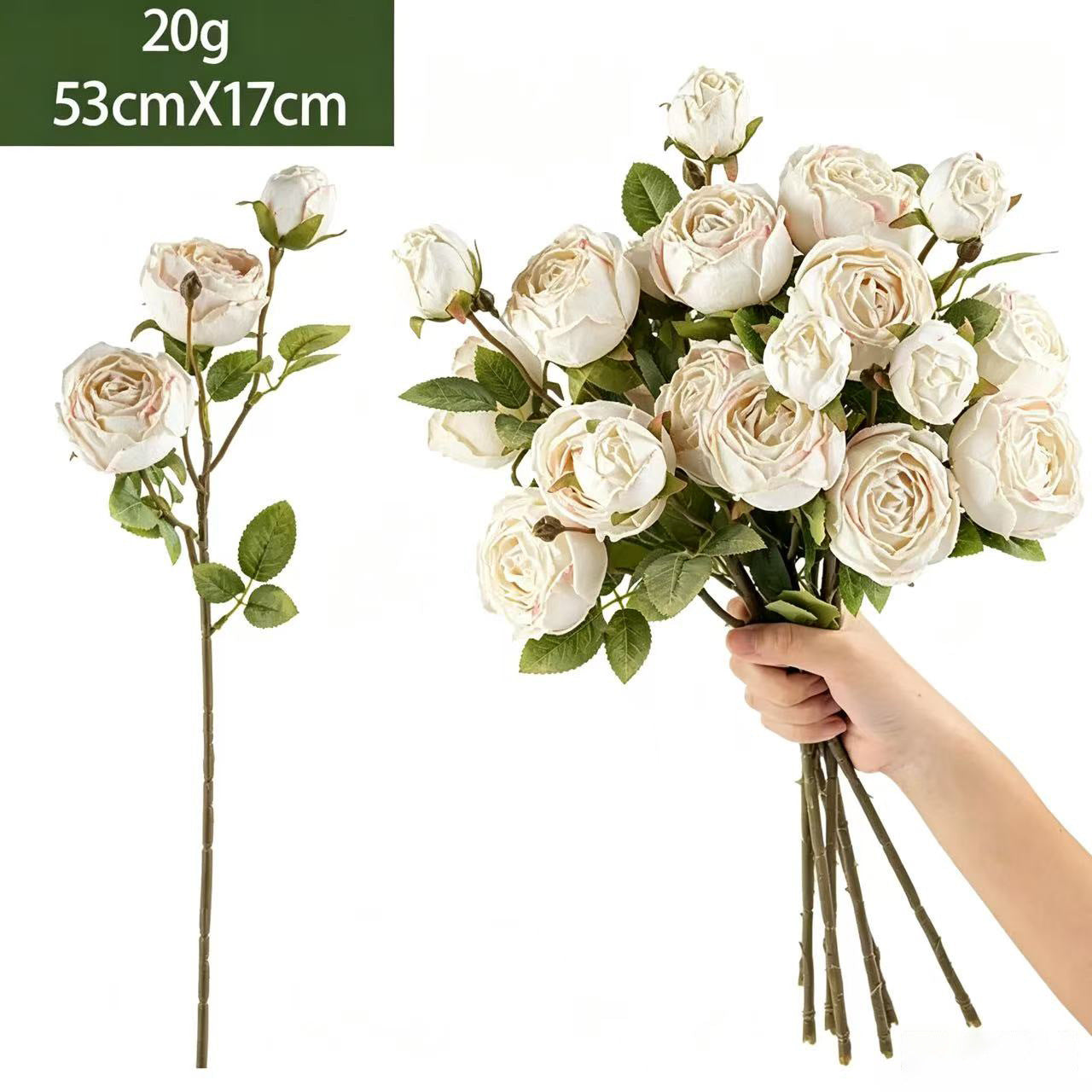 Künstliche Kaiserin-Rose 53 cm, Seidenblumenstrauß, realistische Blumen für Hochzeit, Dekoration, Shop, Büro, Zuhause, ganzjährig
