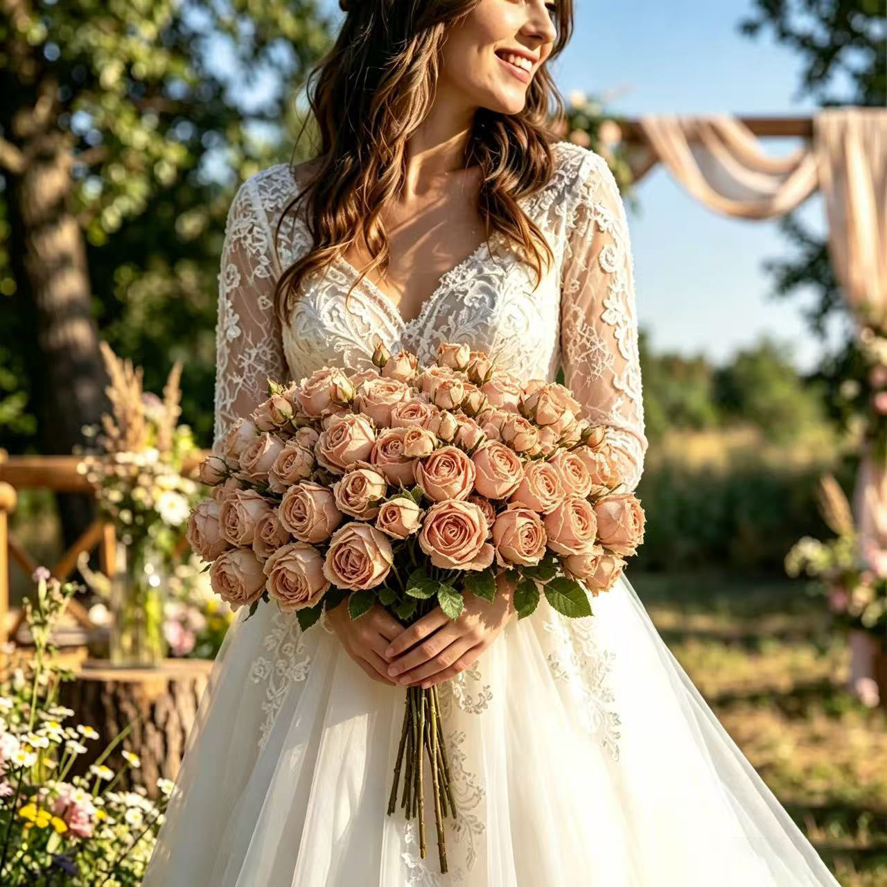 Künstliche Kaiserin-Rose 53 cm, Seidenblumenstrauß, realistische Blumen für Hochzeit, Dekoration, Shop, Büro, Zuhause, ganzjährig