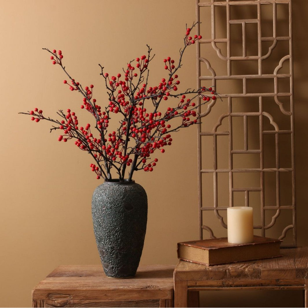 Künstliche Stechpalmenzweige mit roten Beeren, 62/80/90 cm, Real-Touch Kunststoff für Hochzeitsdeko, Grabschmuck & Wohnaccessoires
