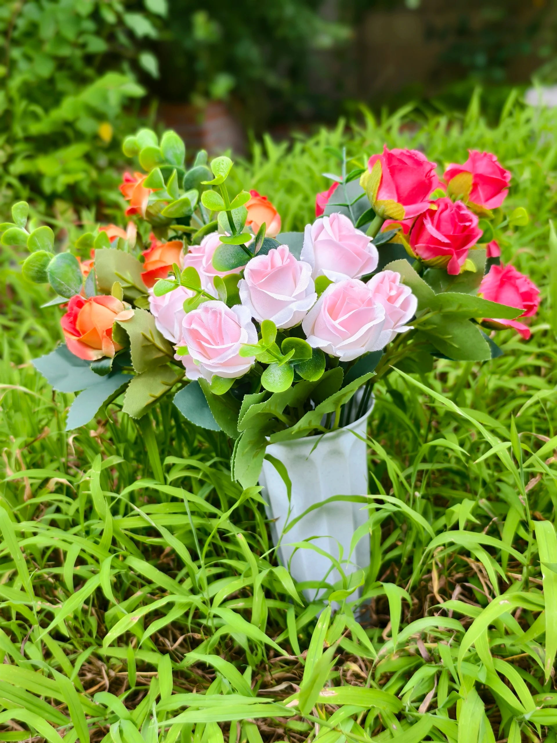 Künstliche Friedhofsblume mit Erdspieß, 40 cm, Real-Touch Material, für Grabdekoration, Hochzeiten, Inneneinrichtung