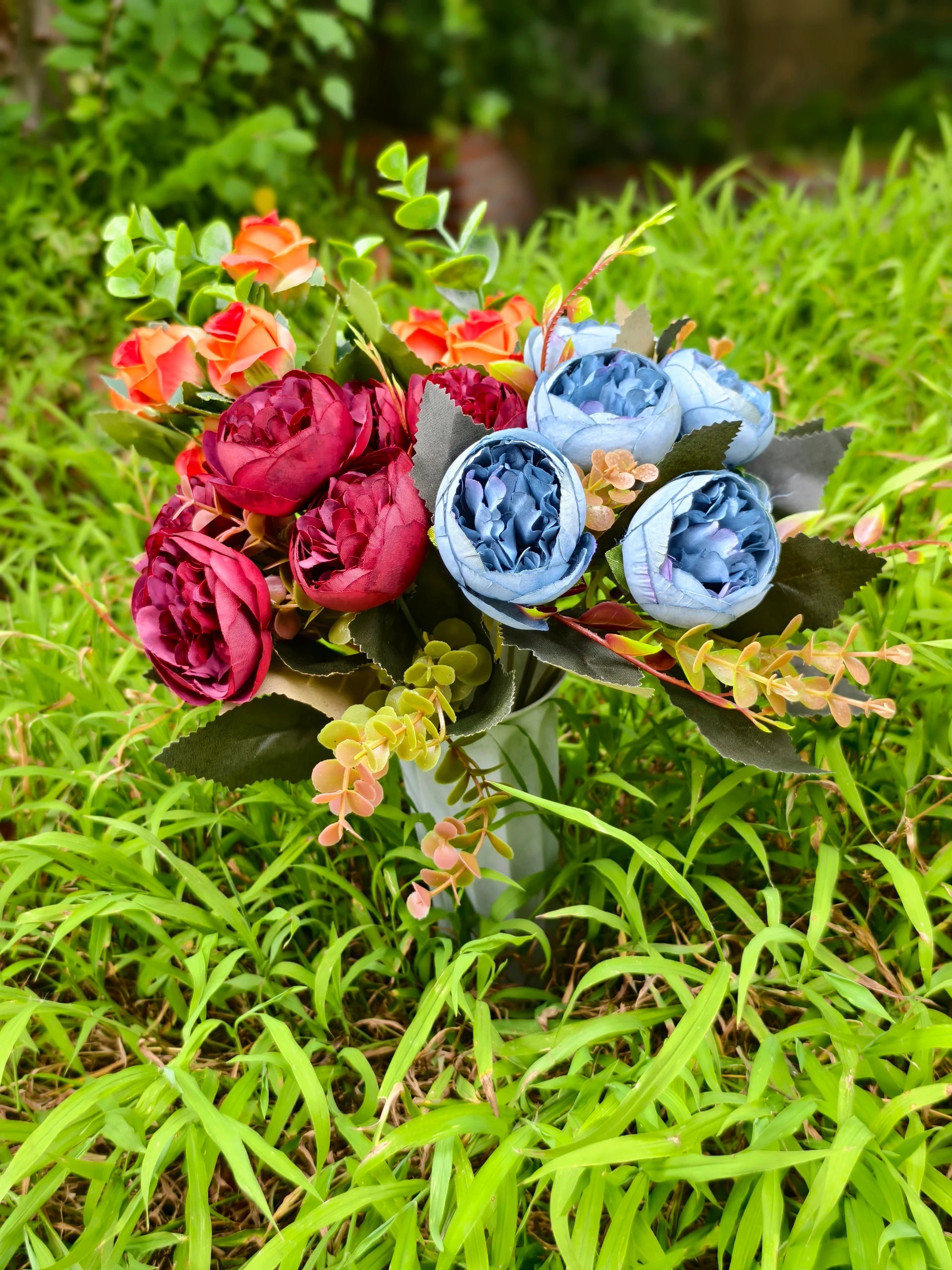 Künstliche Friedhofsblume mit Erdspieß, 40 cm, Real-Touch Material, für Grabdekoration, Hochzeiten, Inneneinrichtung