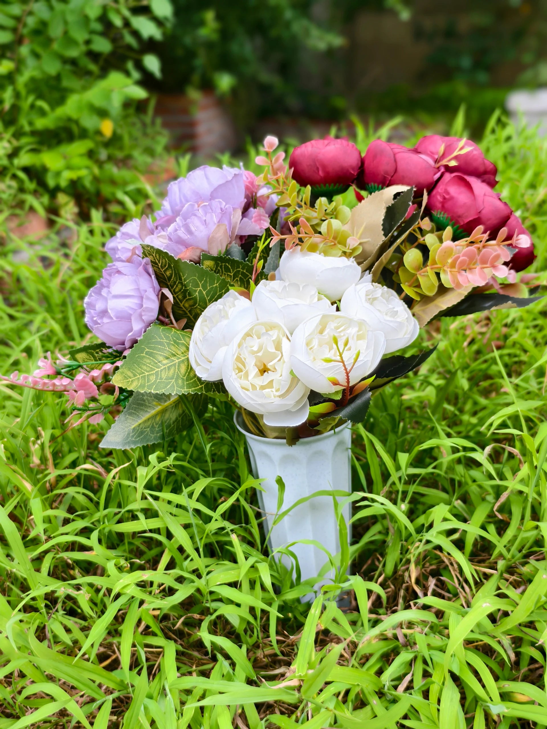 Künstliche Friedhofsblume mit Erdspieß, 40 cm, Real-Touch Material, für Grabdekoration, Hochzeiten, Inneneinrichtung