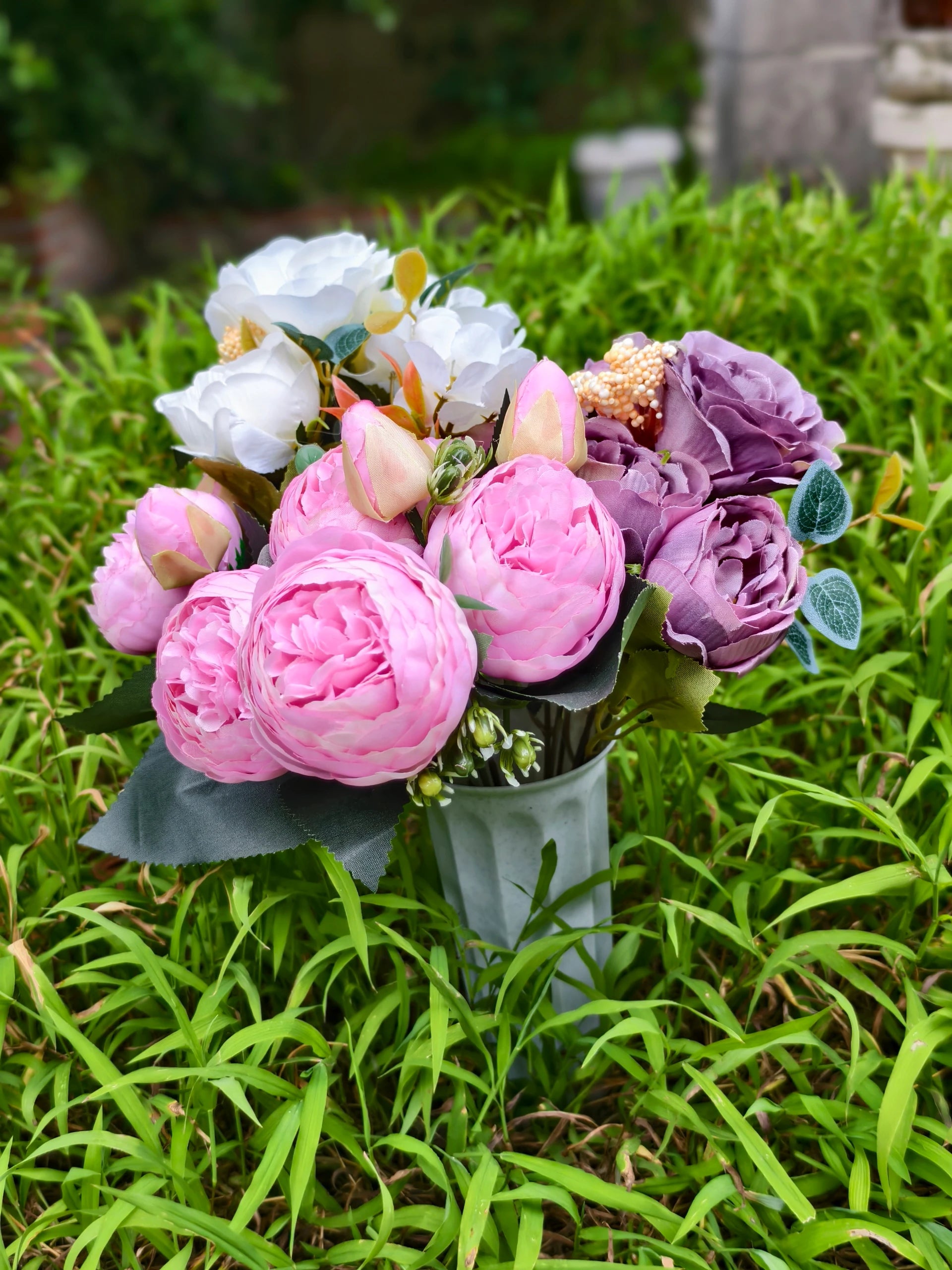 Künstliche Friedhofsblume mit Erdspieß, 40 cm, Real-Touch Material, für Grabdekoration, Hochzeiten, Inneneinrichtung