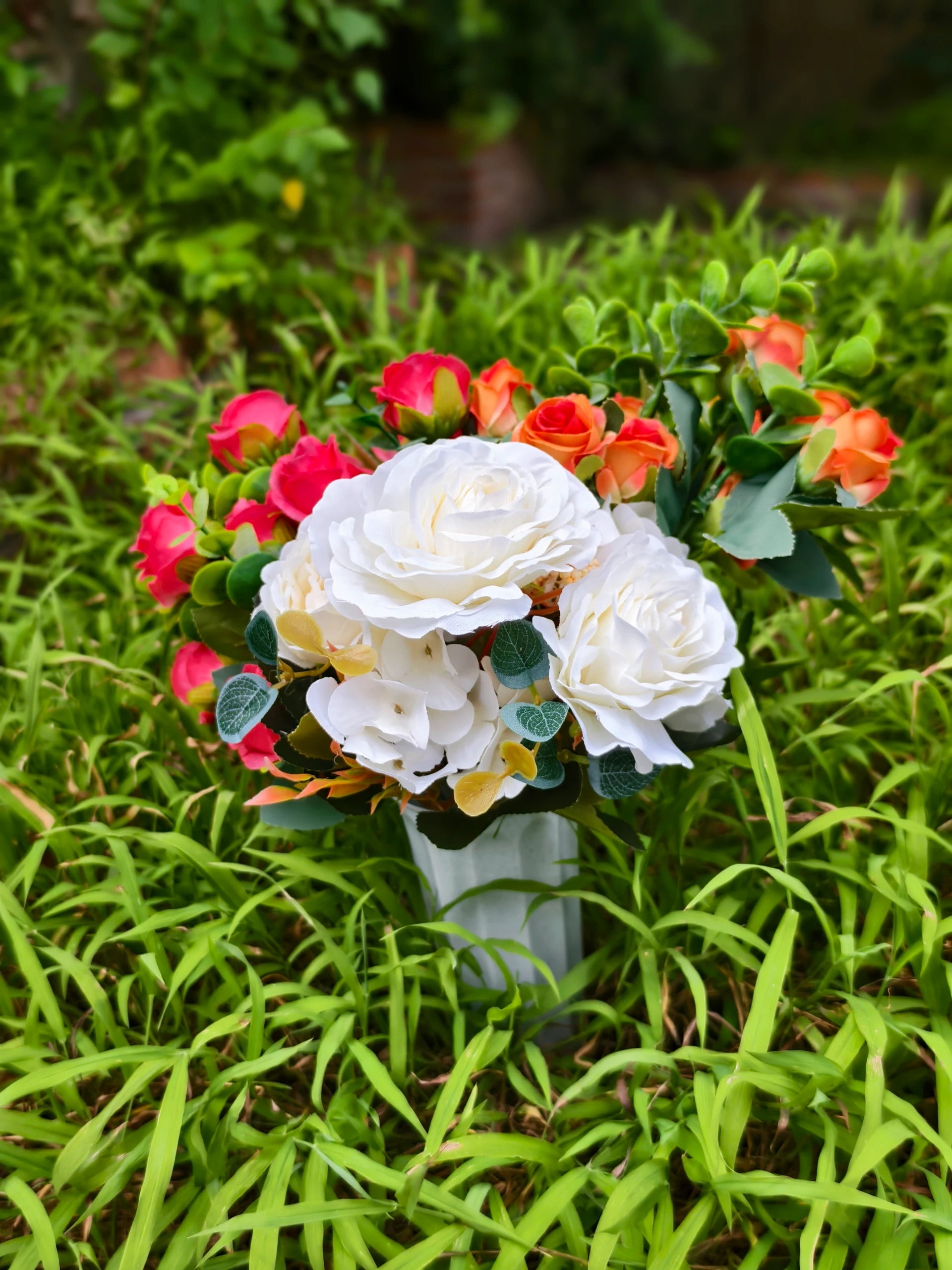 Künstliche Friedhofsblume mit Erdspieß, 40 cm, Real-Touch Material, für Grabdekoration, Hochzeiten, Inneneinrichtung