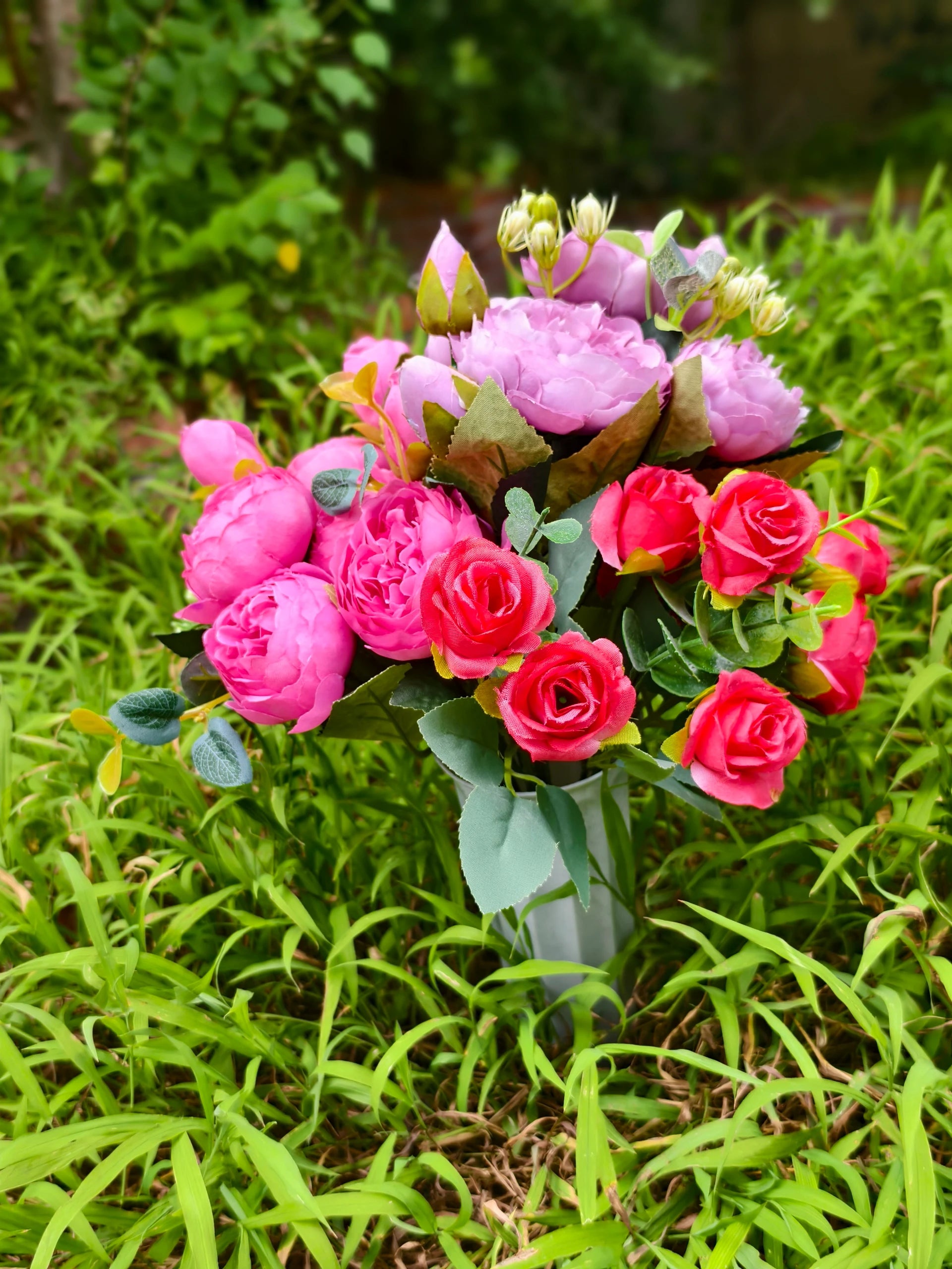 Künstliche Friedhofsblume mit Erdspieß, 40 cm, Real-Touch Material, für Grabdekoration, Hochzeiten, Inneneinrichtung
