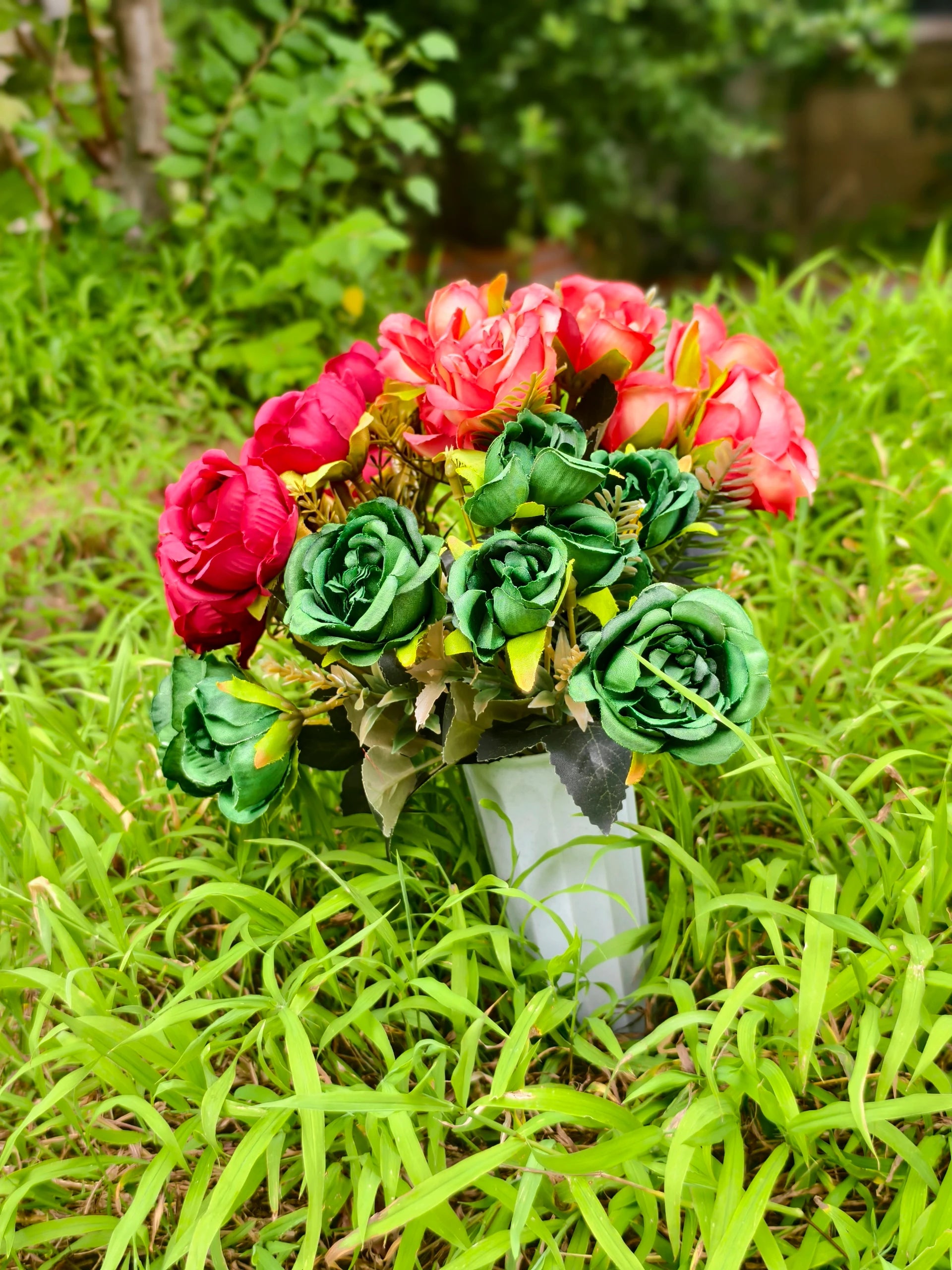 Künstliche Friedhofsblume mit Erdspieß, 40 cm, Real-Touch Material, für Grabdekoration, Hochzeiten, Inneneinrichtung