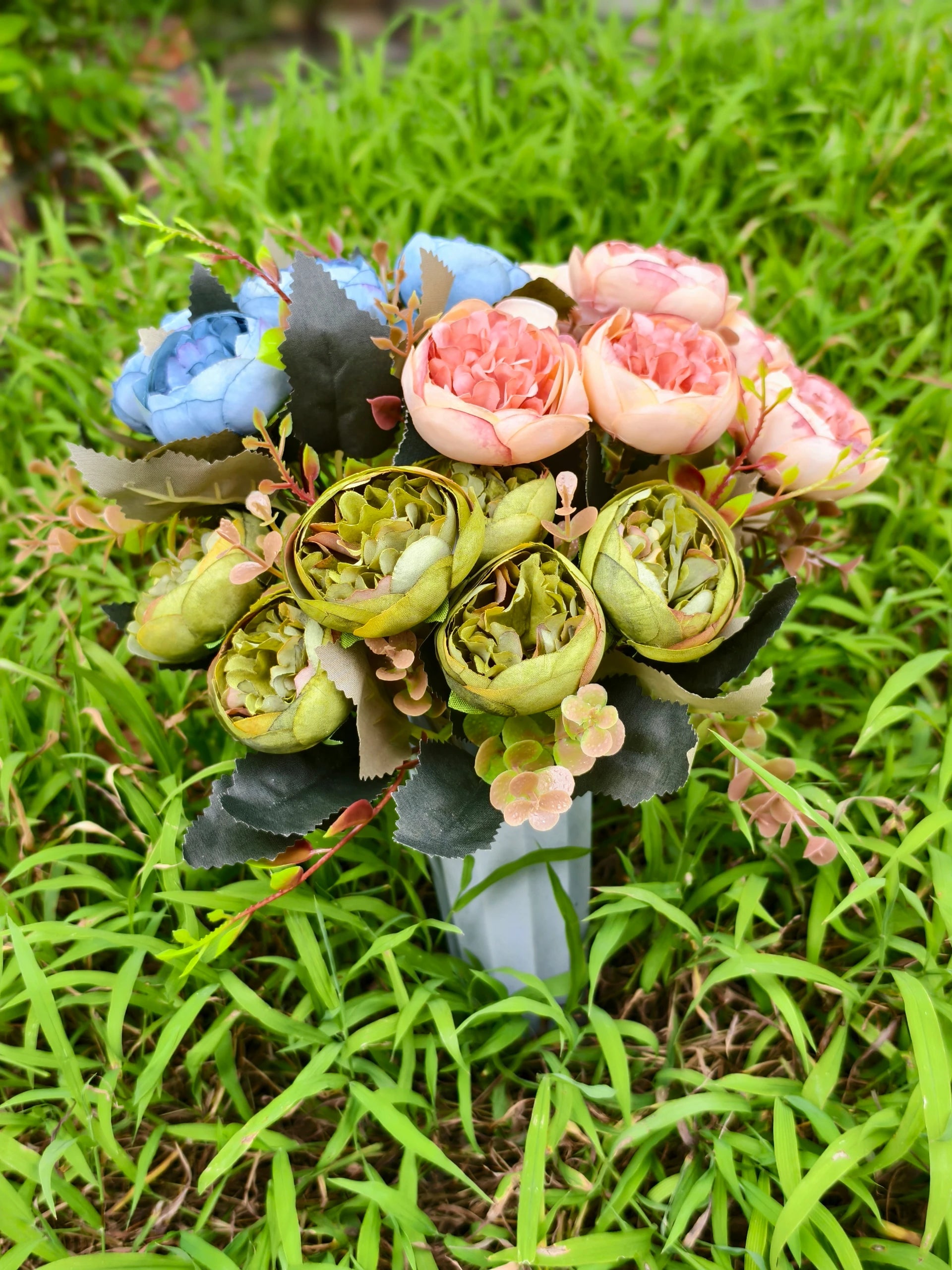 Künstliche Friedhofsblume mit Erdspieß, 40 cm, Real-Touch Material, für Grabdekoration, Hochzeiten, Inneneinrichtung