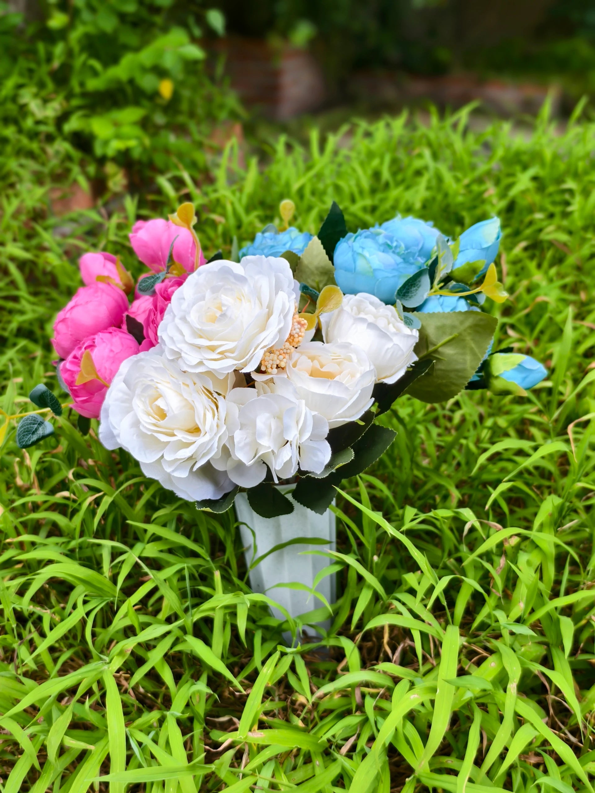 Künstliche Friedhofsblume mit Erdspieß, 40 cm, Real-Touch Material, für Grabdekoration, Hochzeiten, Inneneinrichtung