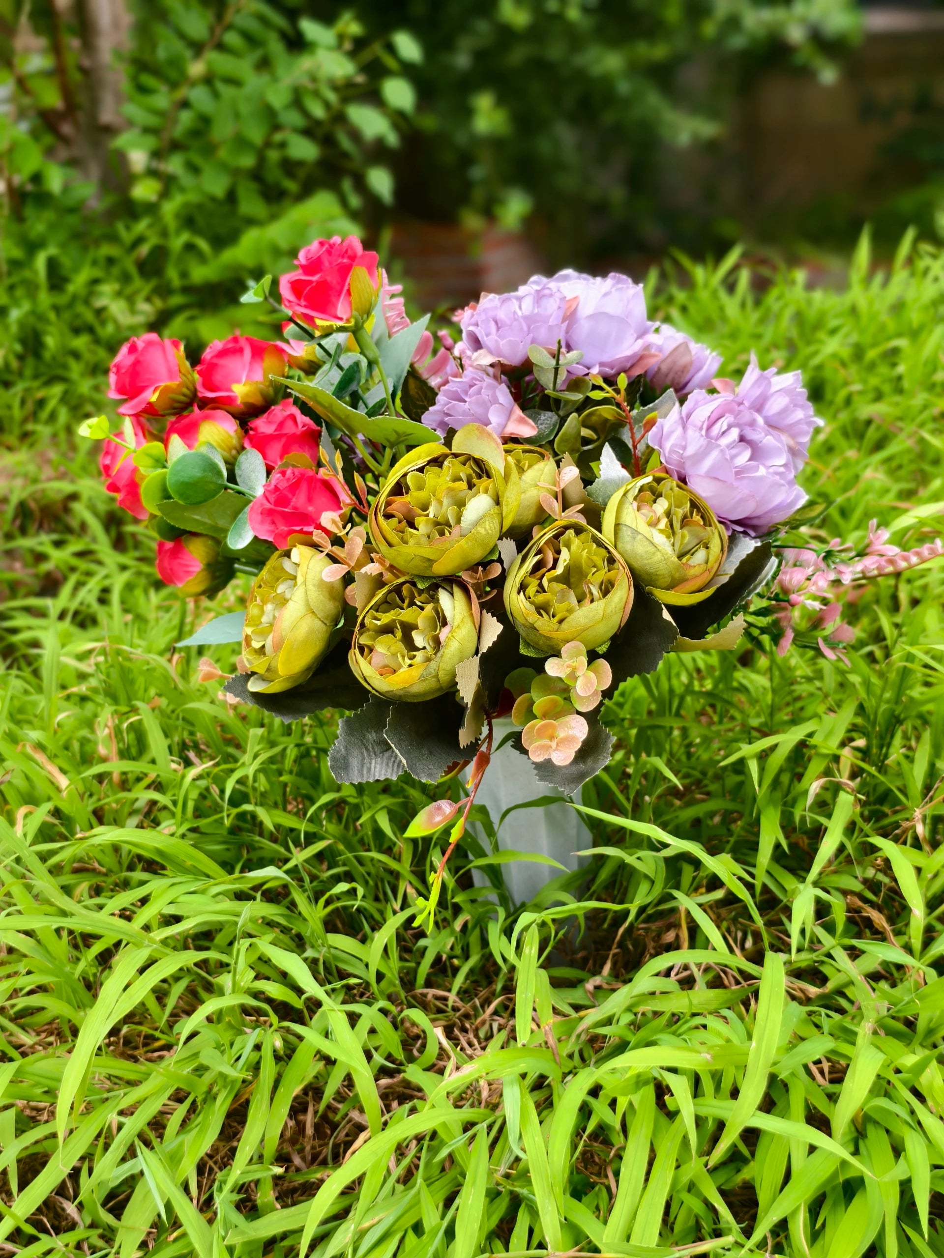 Künstliche Friedhofsblume mit Erdspieß, 40 cm, Real-Touch Material, für Grabdekoration, Hochzeiten, Inneneinrichtung