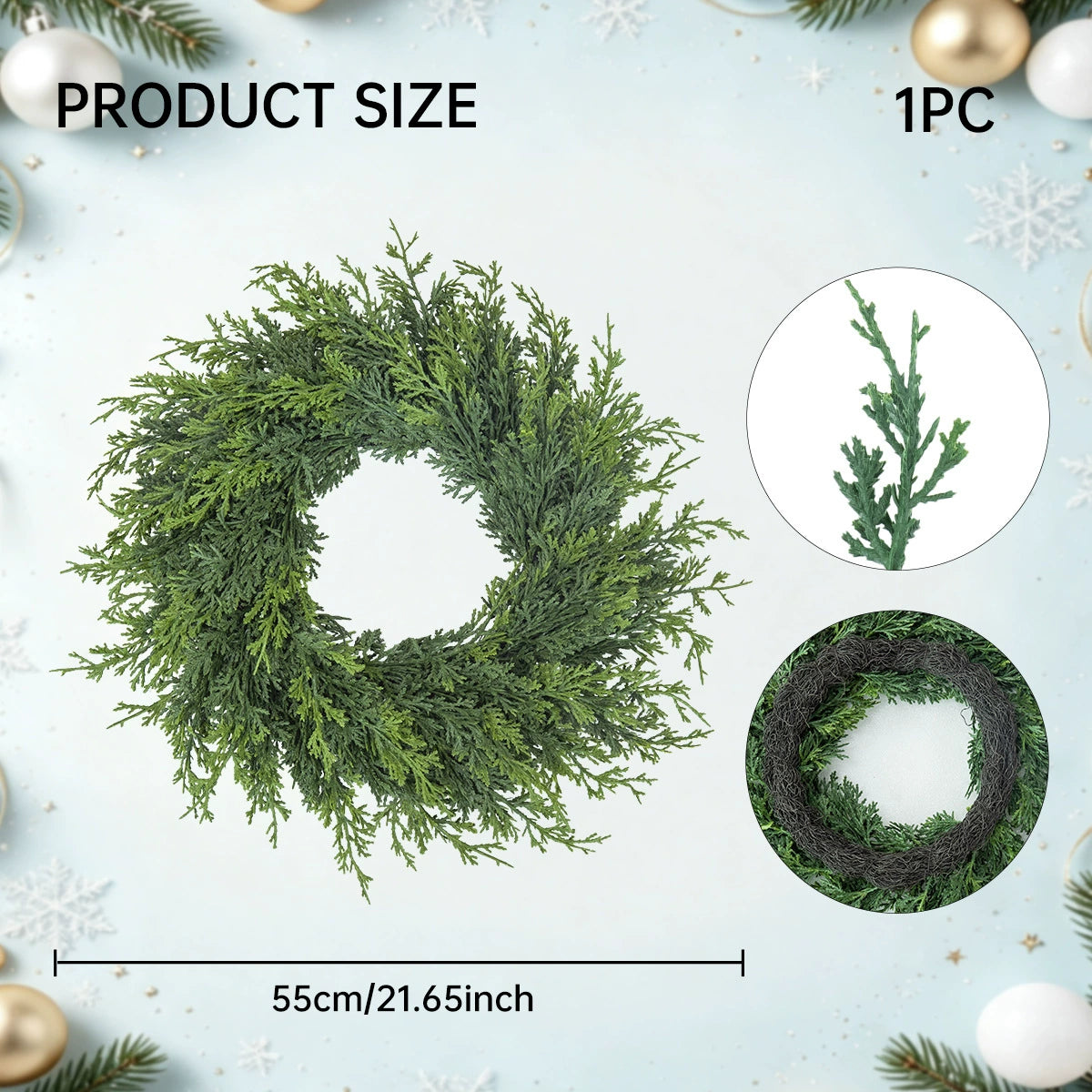 Weihnachtskranz aus künstlicher Tannenzweigen mit roten Beeren, 55 cm Durchmesser, für Innen- und Außendekoration, Weihnachtsdekoration, Haustür, Tischdekoration