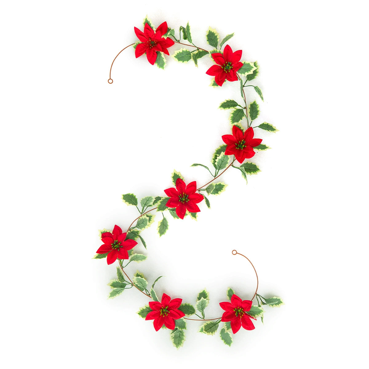 Weihnachts-Girlande 170 cm, künstliche Poinsettie mit roten Beeren, realistisch, biegbare Stängel, Festdeko, Hochzeit, Laden, Zuhause, Grabschmuck