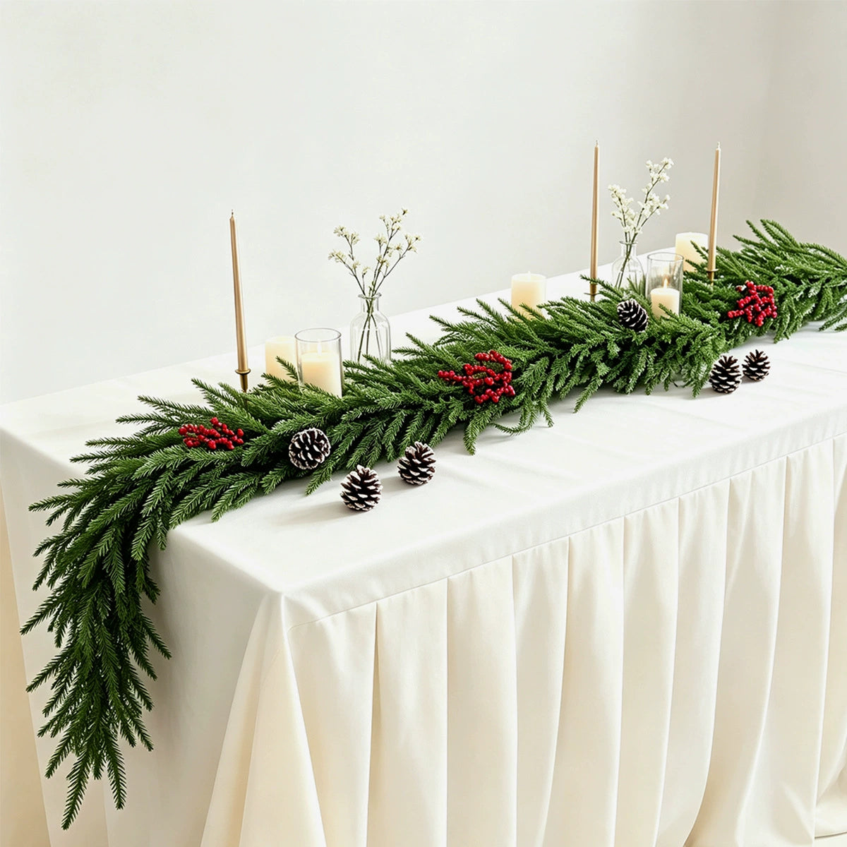 Künstliche Kiefernzapfen-Traube 180 cm, realistische Weihnachtsdeko für Treppe, Tisch, Hochzeit, Grabgestaltung, ganzjährig nutzbar