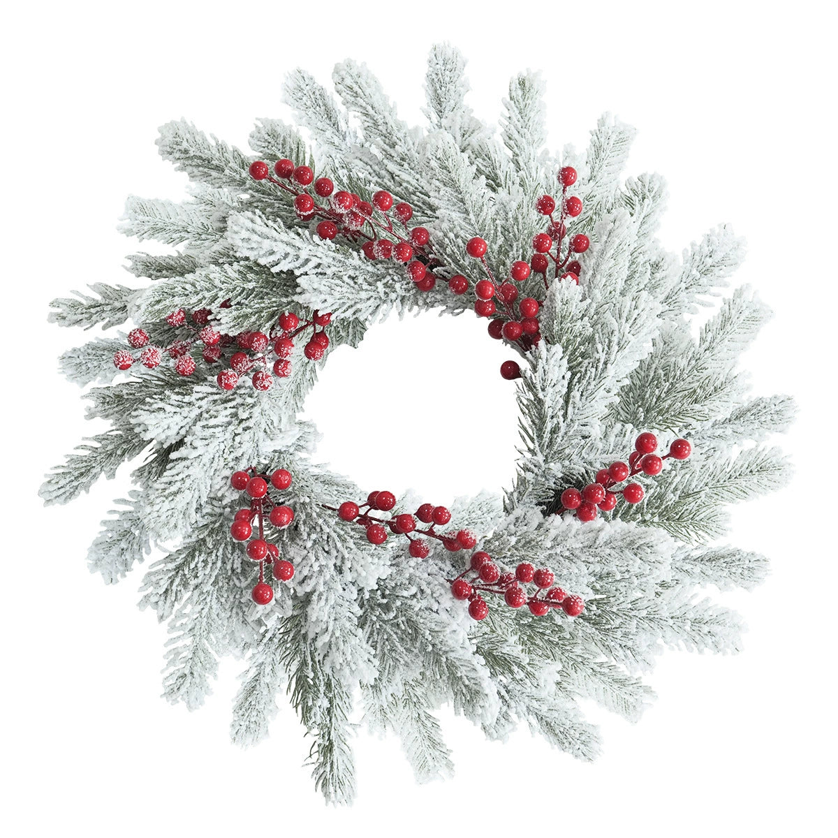 Weihnachtskranz mit Schnee und roten Beeren, 55 cm Durchmesser, realistisch, für Haustür, Fensterdekoration, Hochzeiten, Veranstaltungen