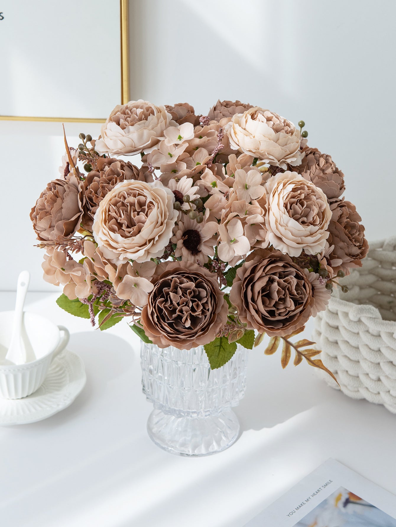 5 künstliche Pfingstrosen Mini-Bouquets, 30,5 cm, Seidenblumen, moderne Innenraumdekoration, Hochzeitsdekoration, Wohnaccessoires